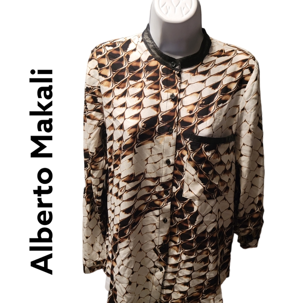 Alberto Makali Button Down Shirt Print Blouse Size M Long Sleeve